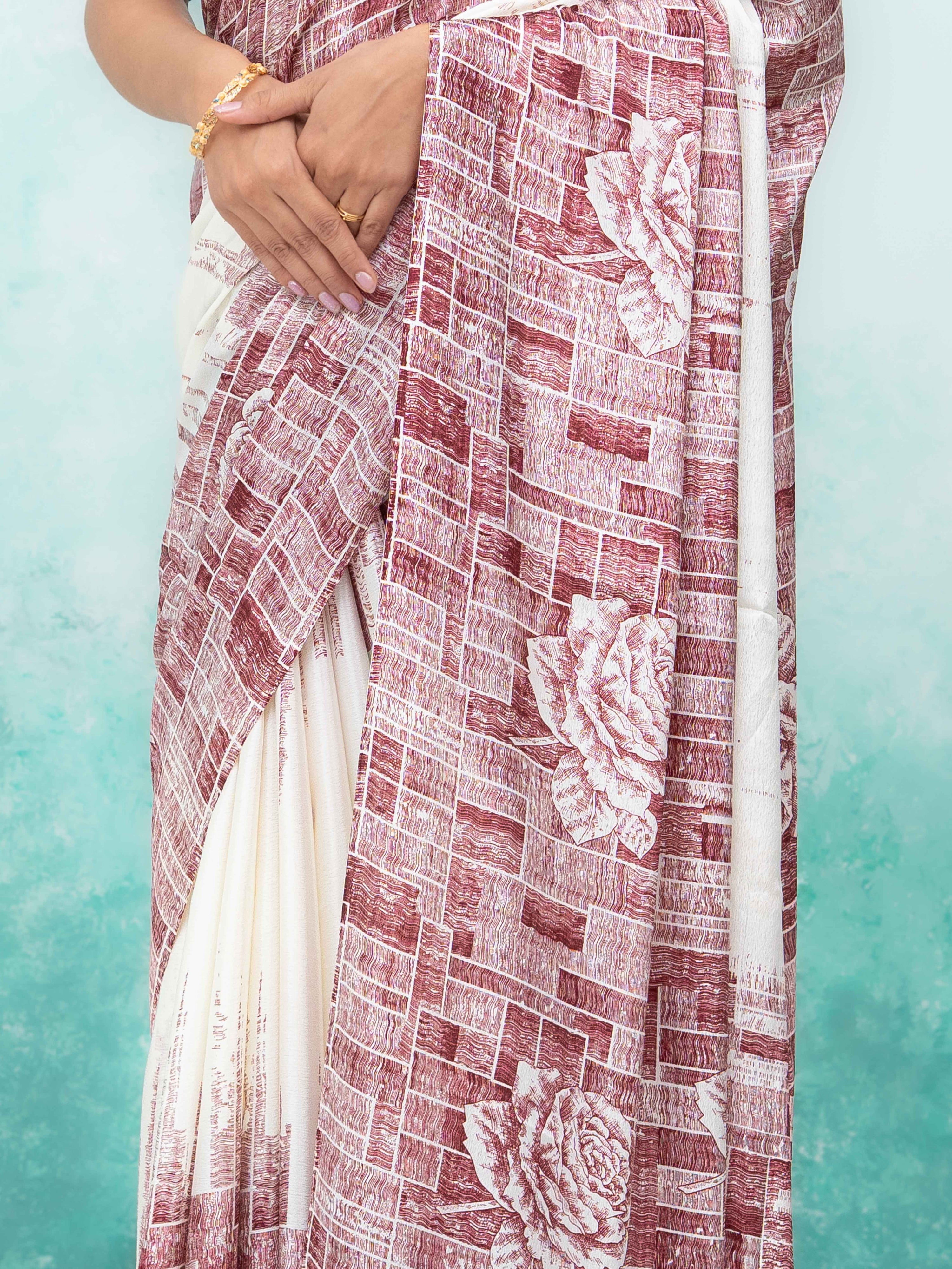 White &amp; Pink Coral Silk Saree