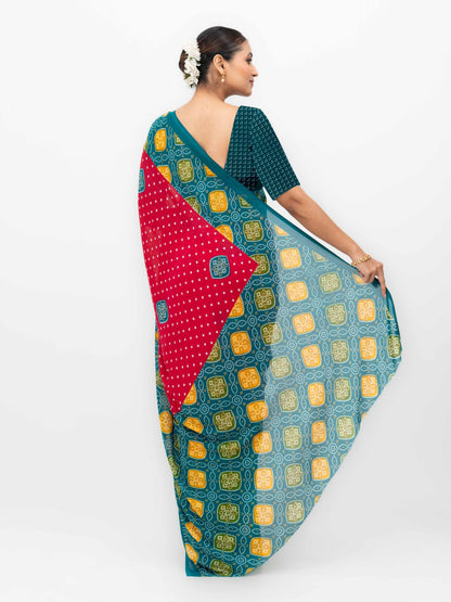 Pink Moss Bandhani Saree