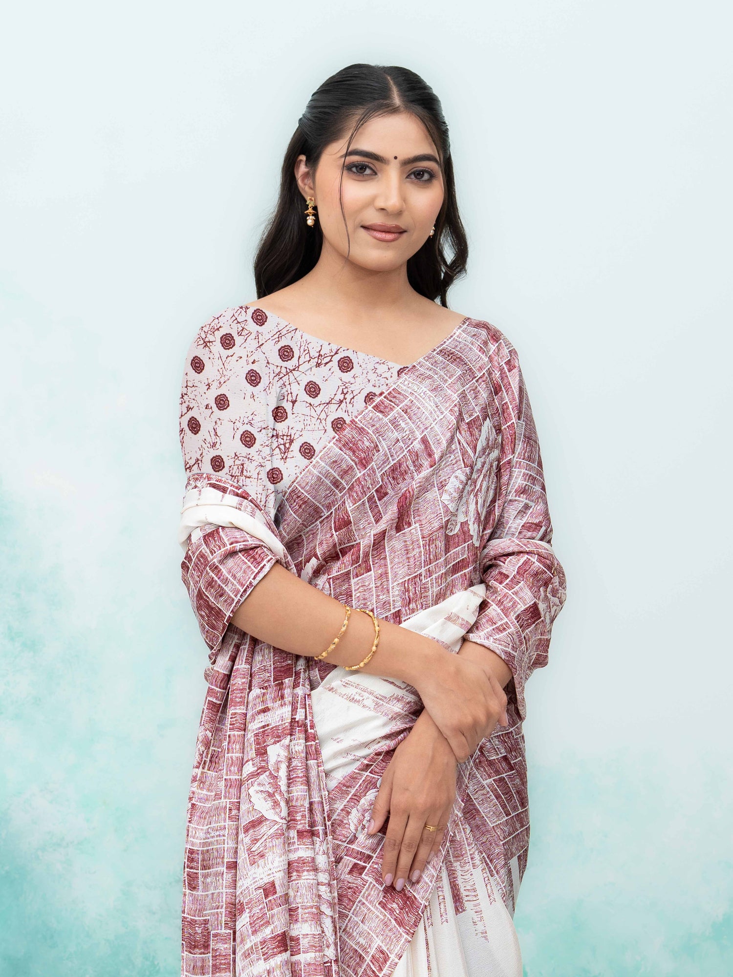 White &amp; Pink Coral Silk Saree