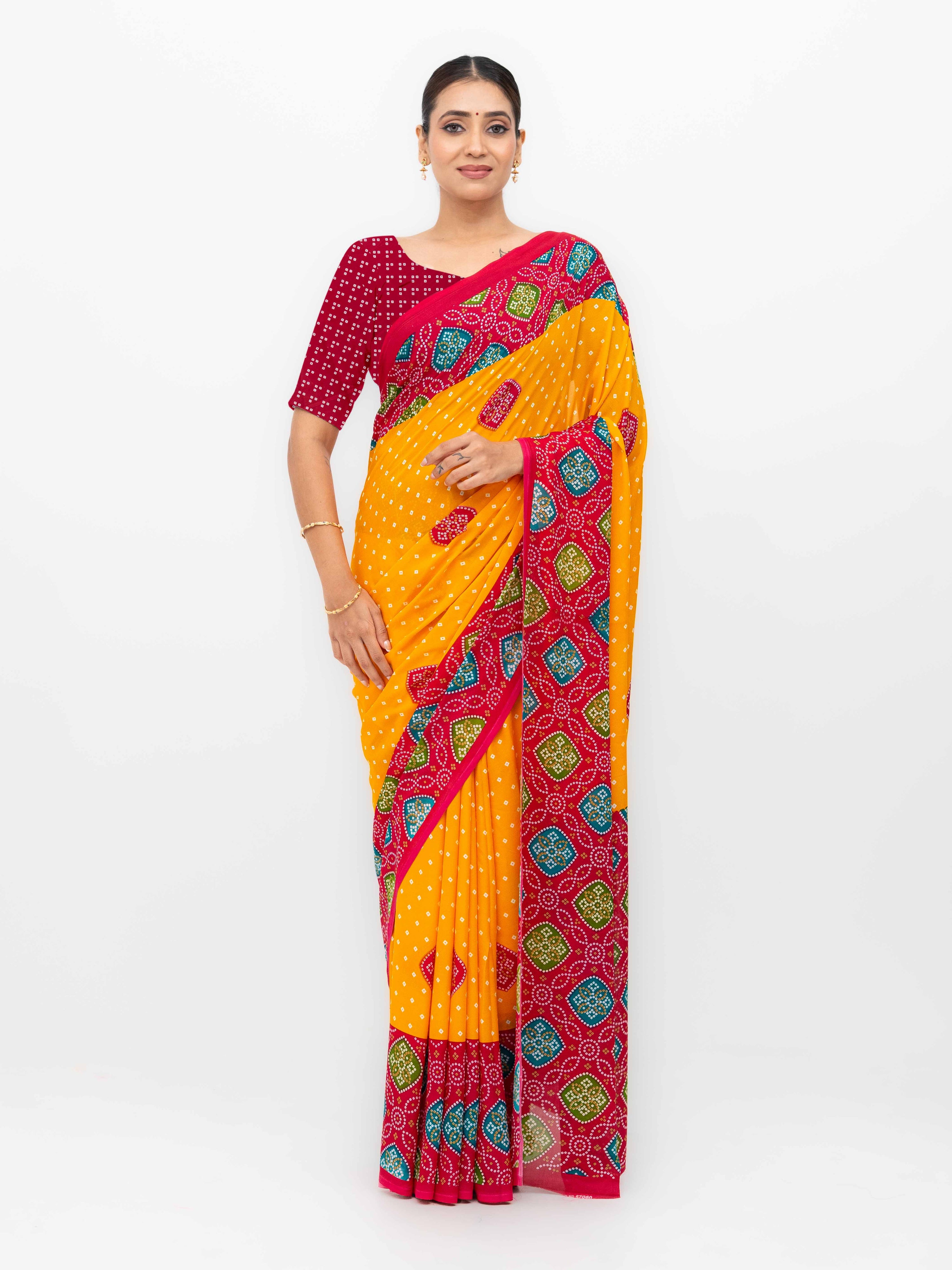 Yellow Moss Bandhani Saree