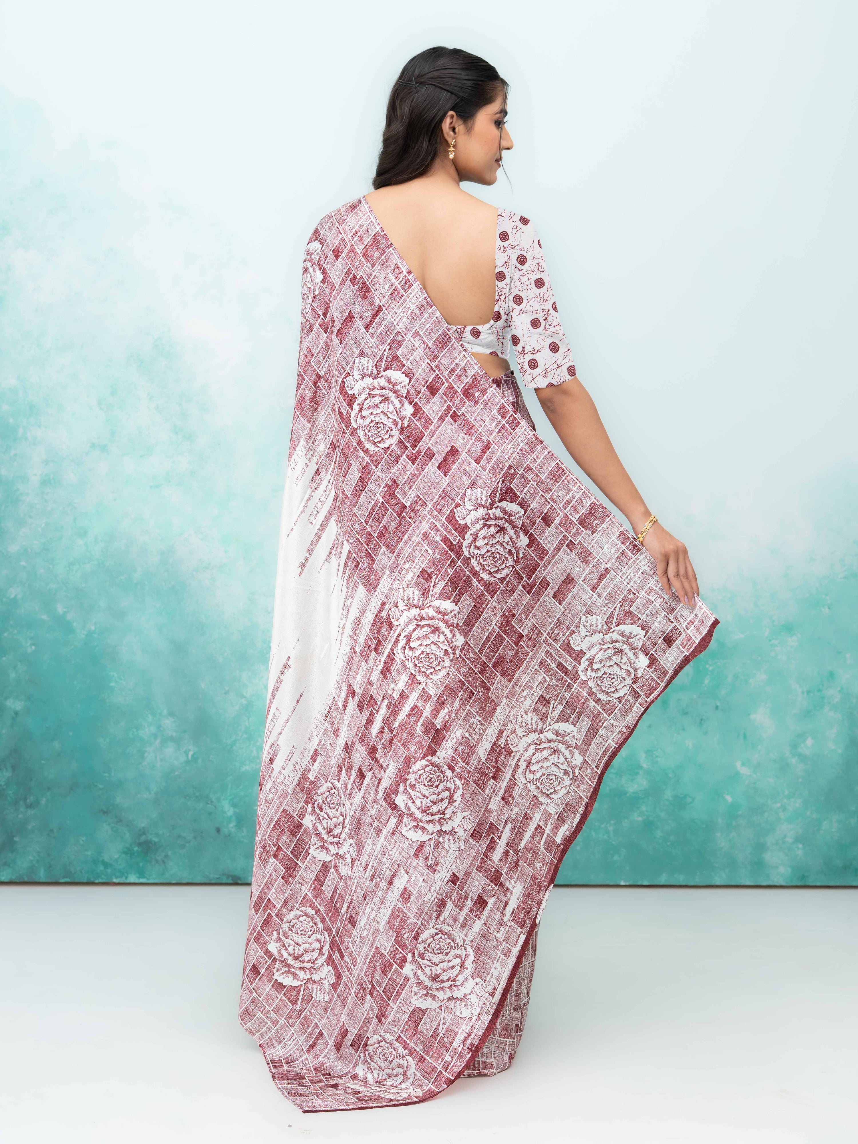 White &amp; Pink Coral Silk Saree