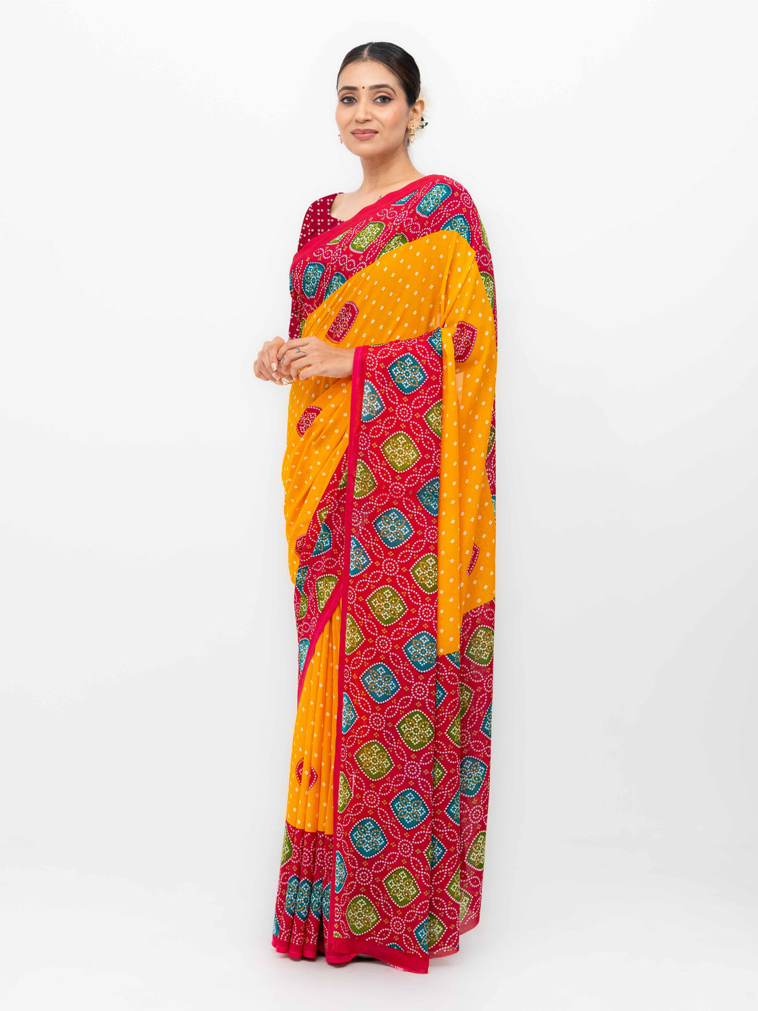 Yellow Moss Bandhani Saree