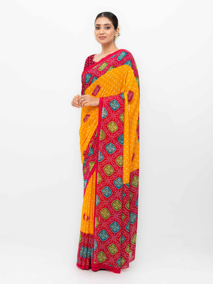 Yellow Moss Bandhani Saree