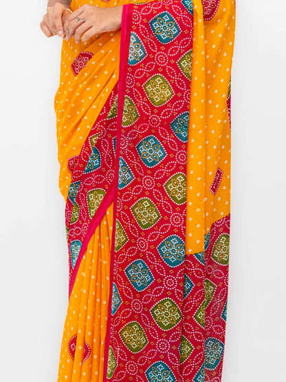 Yellow Moss Bandhani Saree