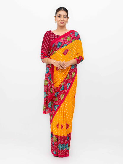 Yellow Moss Bandhani Saree