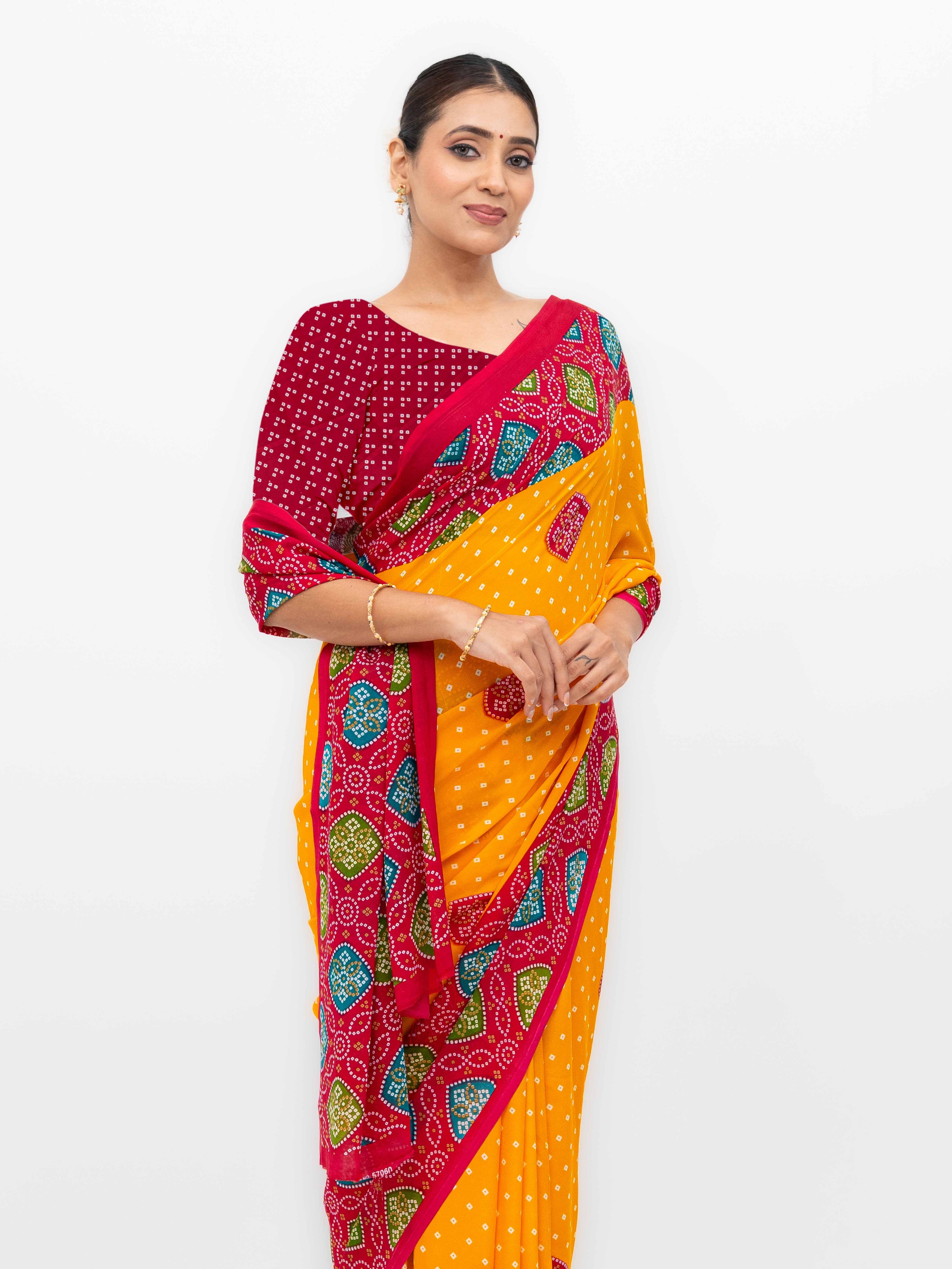 Yellow Moss Bandhani Saree