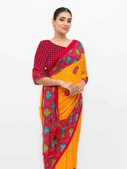 Yellow Moss Bandhani Saree