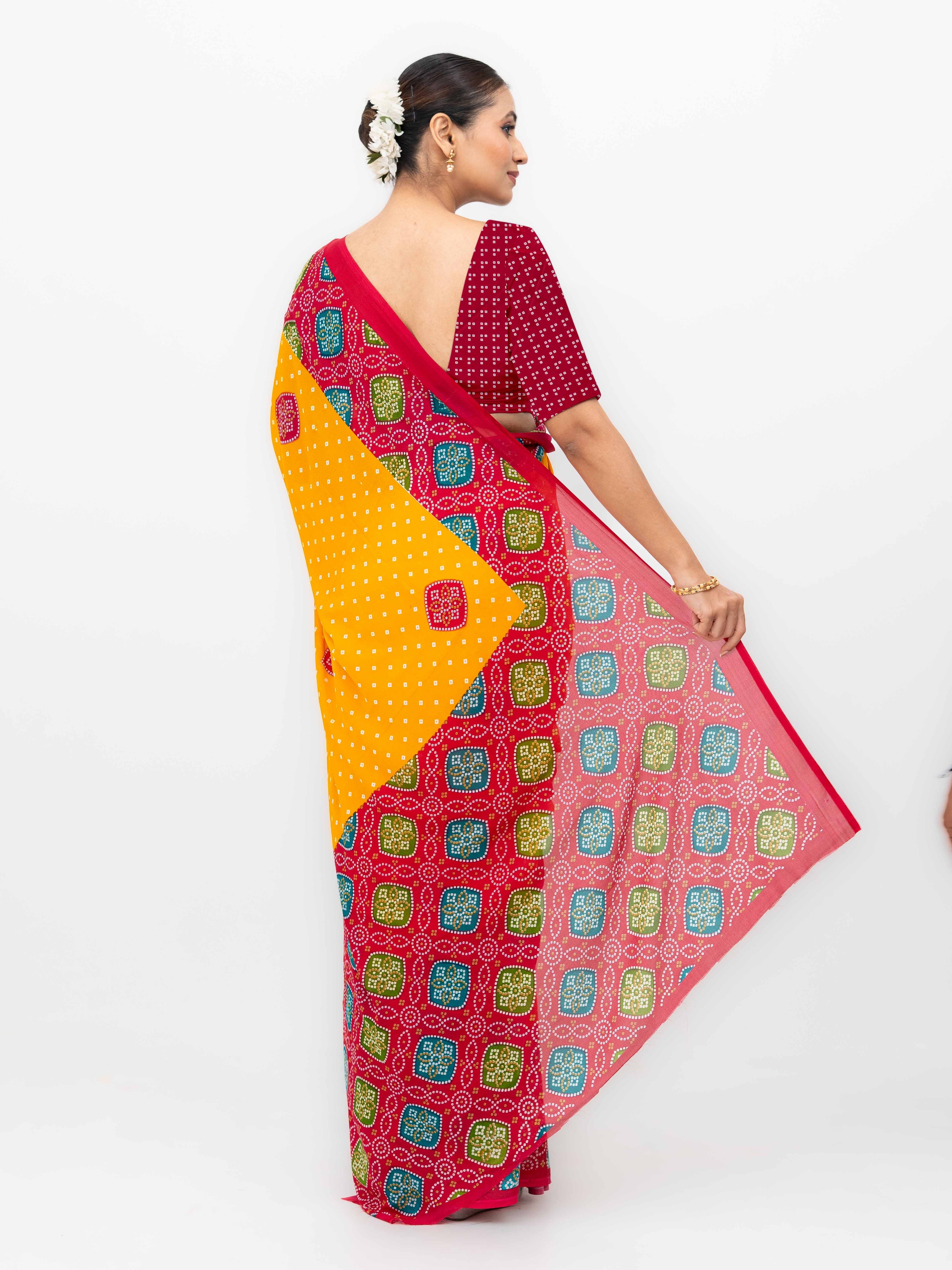 Yellow Moss Bandhani Saree