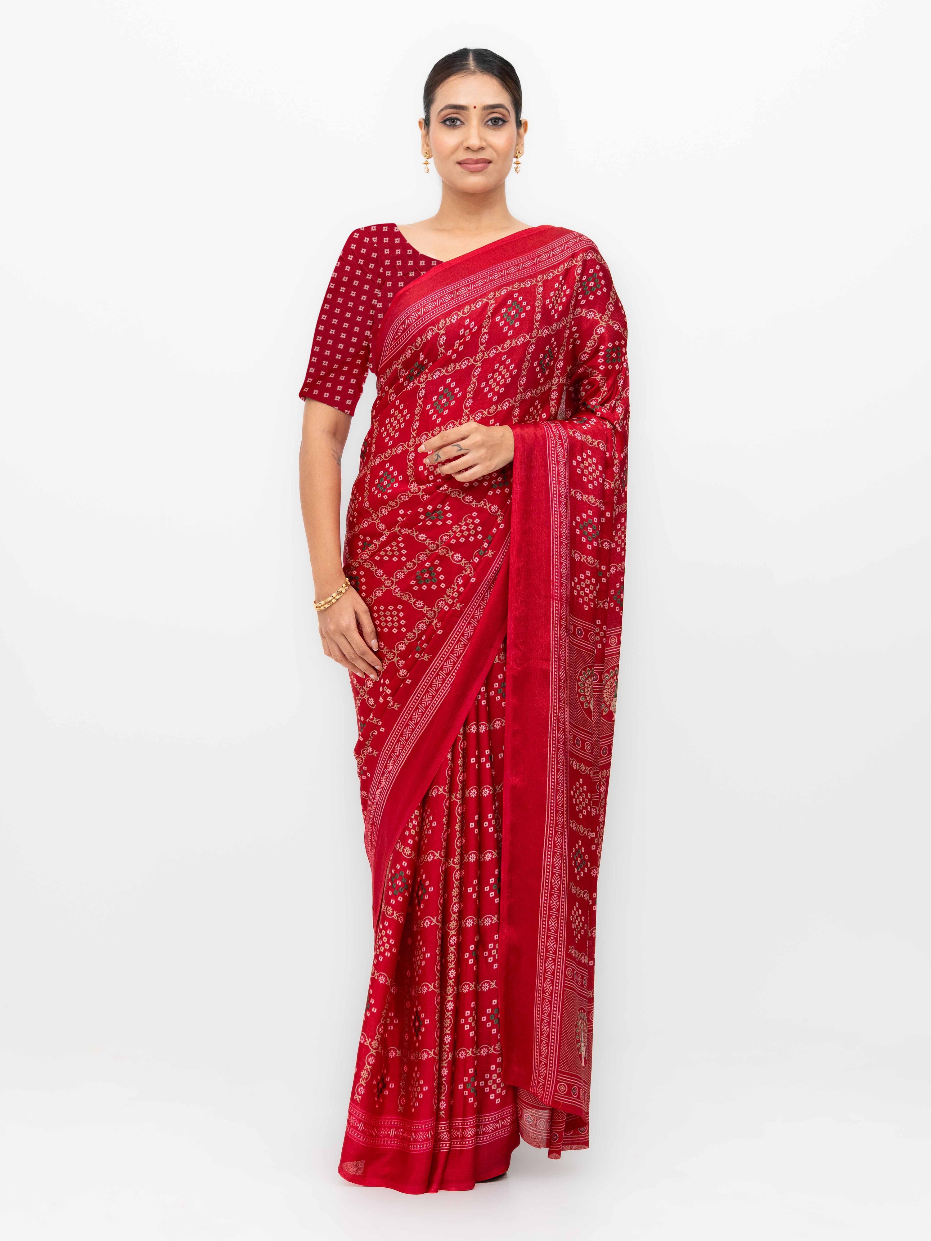 Rani Pink Semi Crepe Bandhani Saree