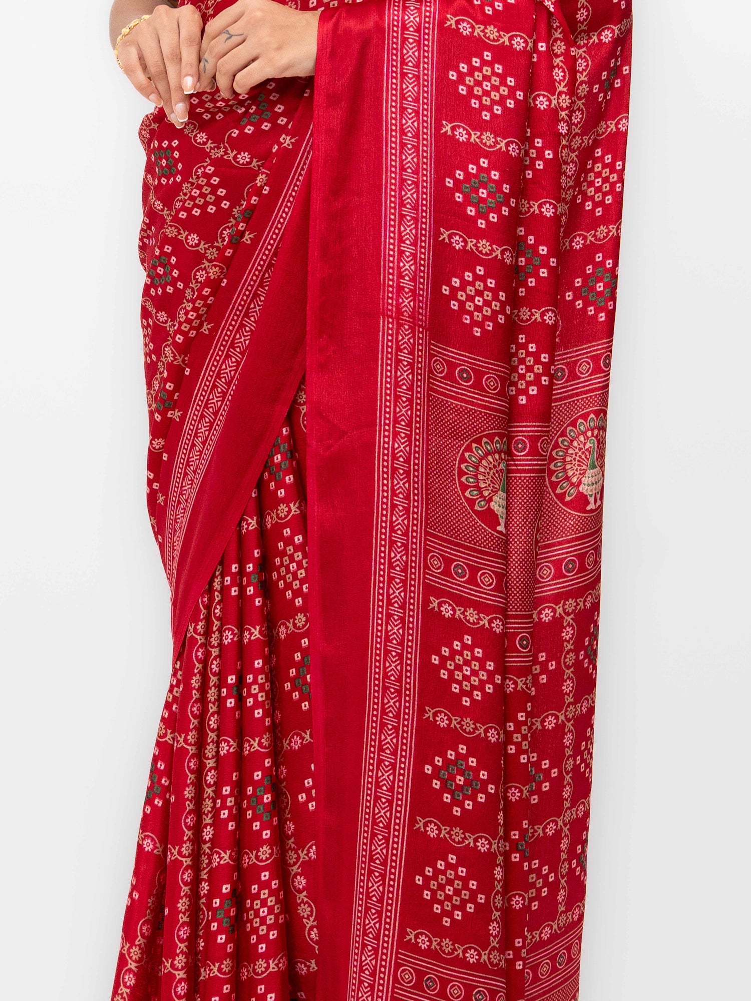 Rani Pink Semi Crepe Bandhani Saree