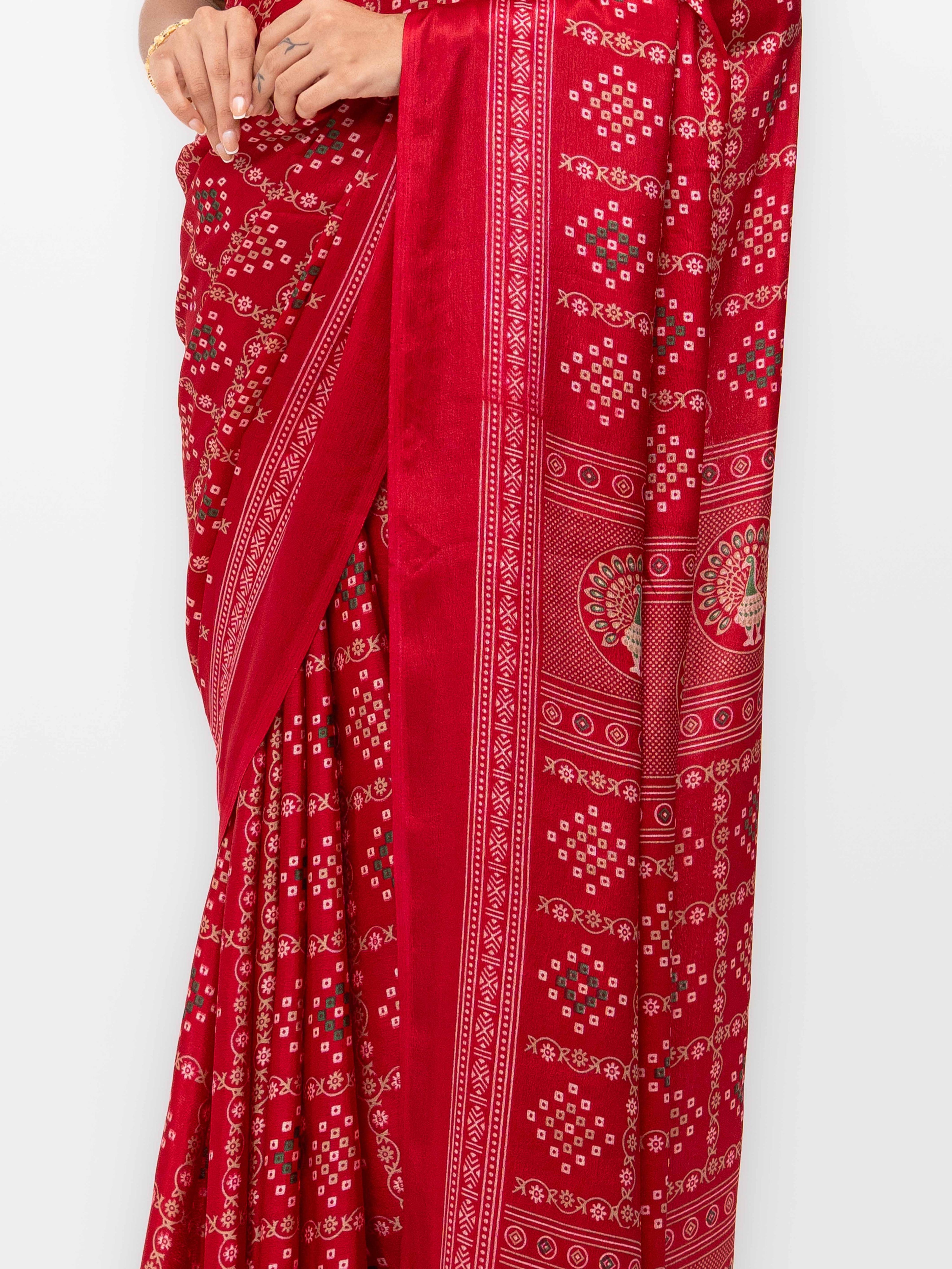 Rani Pink Semi Crepe Bandhani Saree