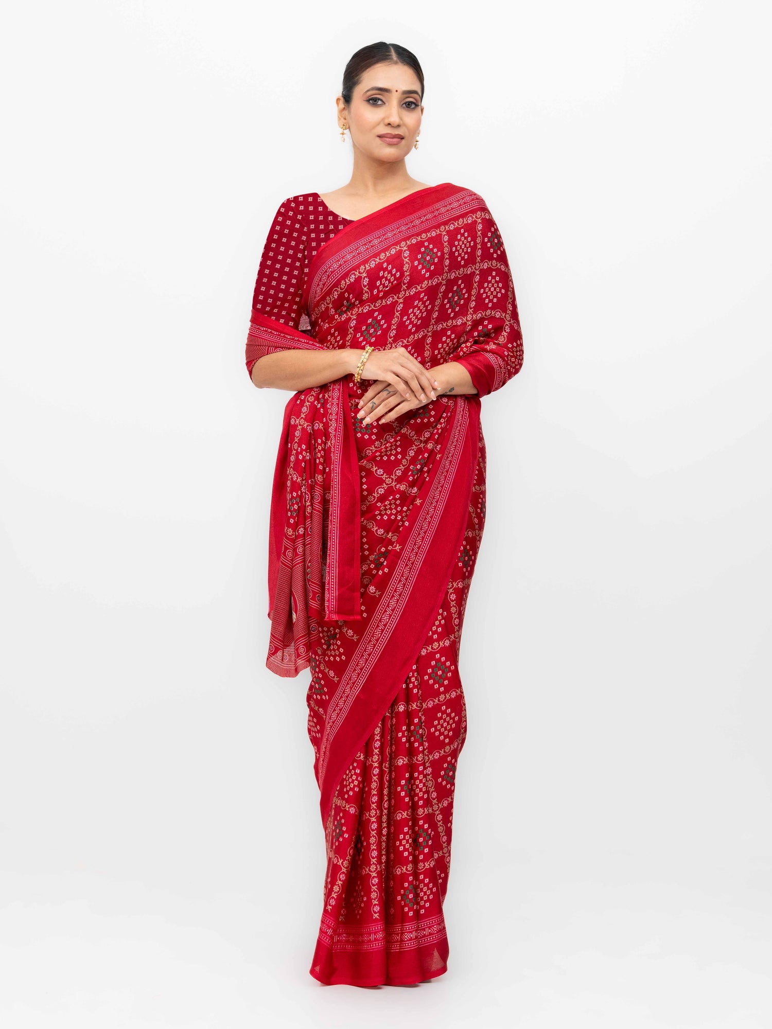 Rani Pink Semi Crepe Bandhani Saree