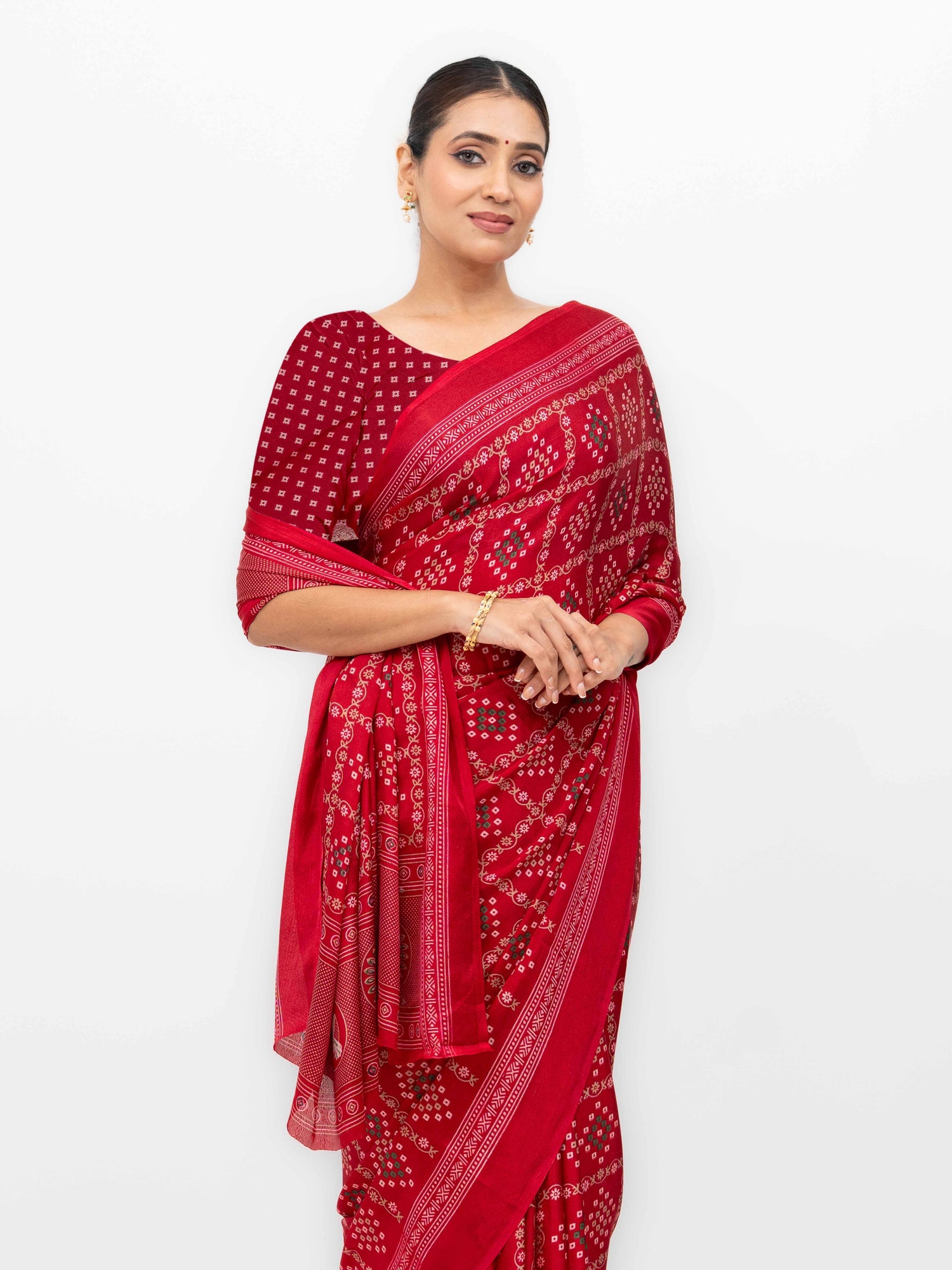 Rani Pink Semi Crepe Bandhani Saree