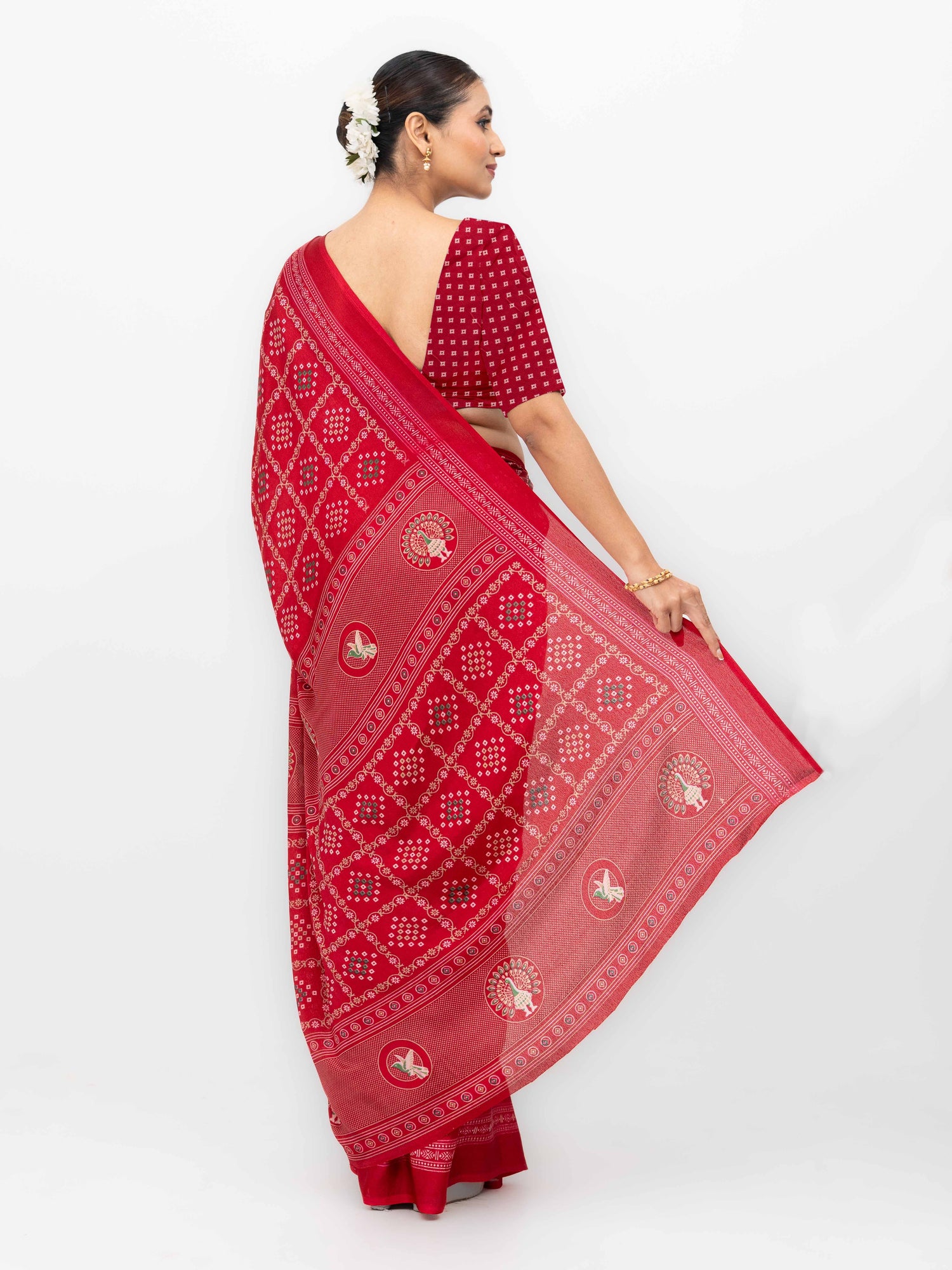 Rani Pink Semi Crepe Bandhani Saree