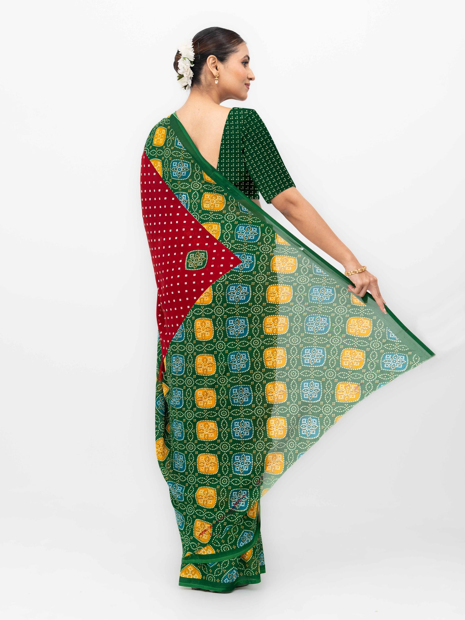 Maroon Moss Bandhani Saree