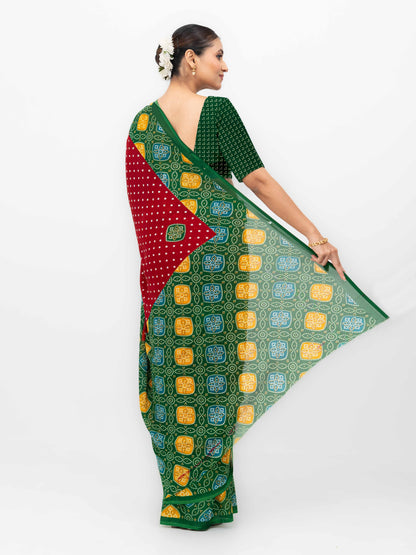 Maroon Moss Bandhani Saree