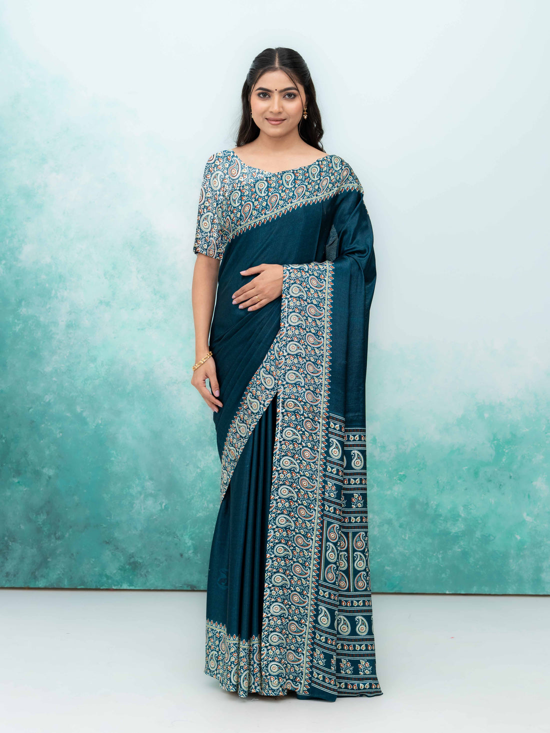Dark Teal Turkey Silk Saree
