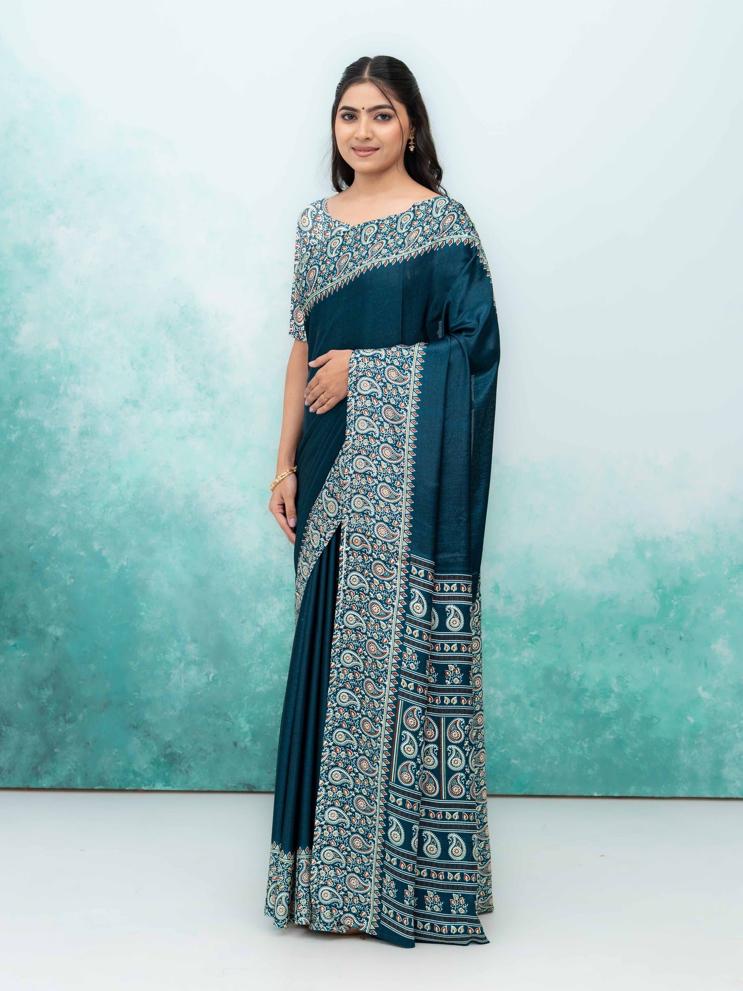 Dark Teal Turkey Silk Saree