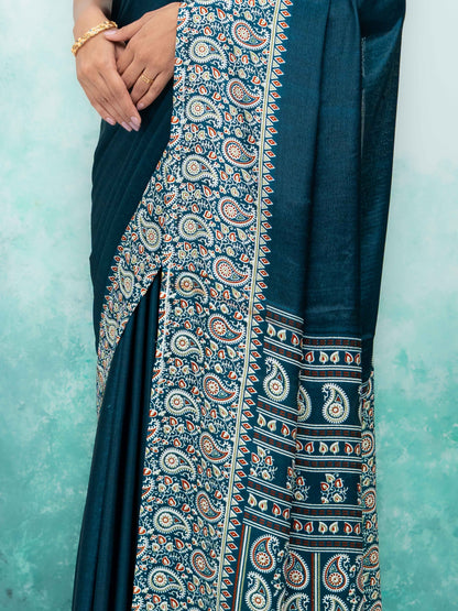 Dark Teal Turkey Silk Saree