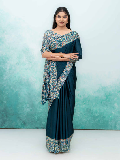 Dark Teal Turkey Silk Saree