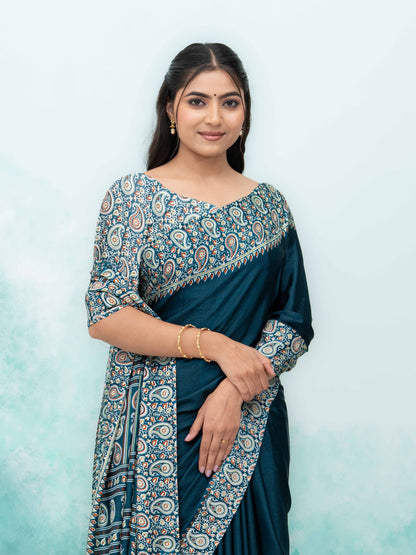Dark Teal Turkey Silk Saree