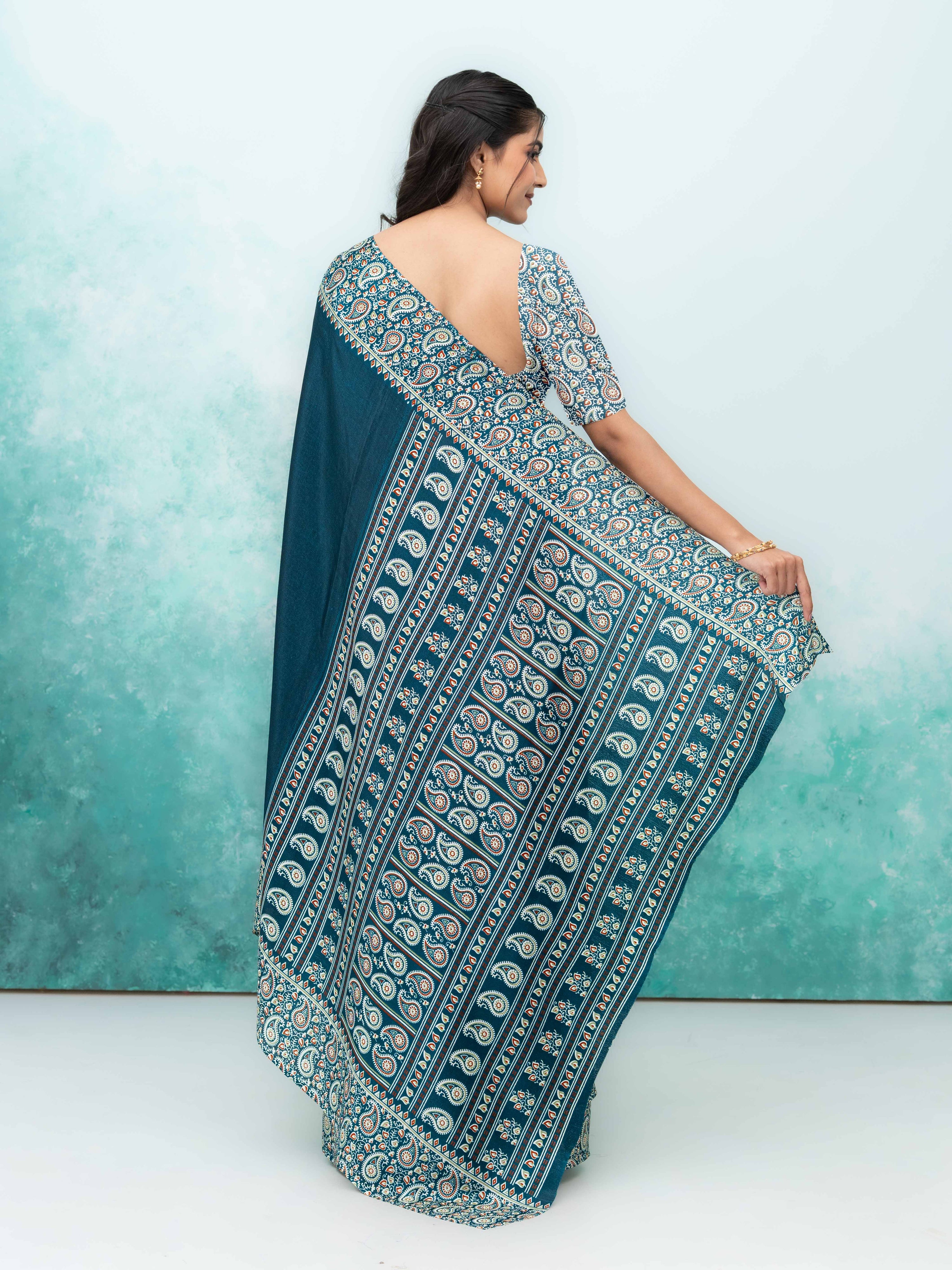 Dark Teal Turkey Silk Saree