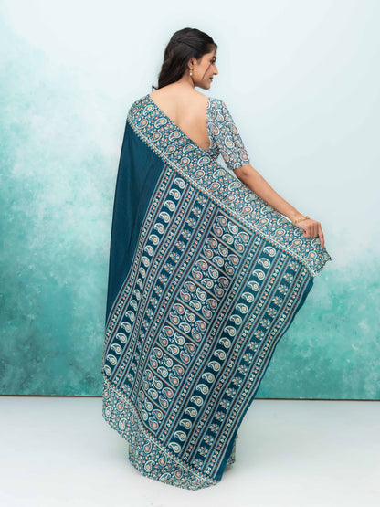 Dark Teal Turkey Silk Saree