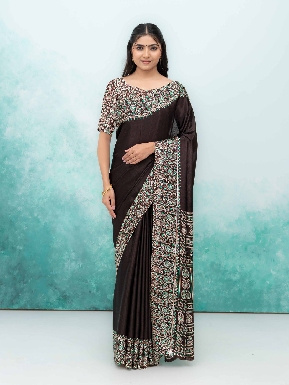 Dark Coffee Turkey Silk Saree