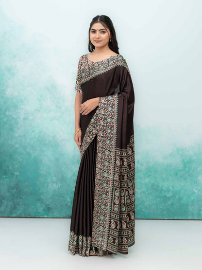 Dark Coffee Turkey Silk Saree