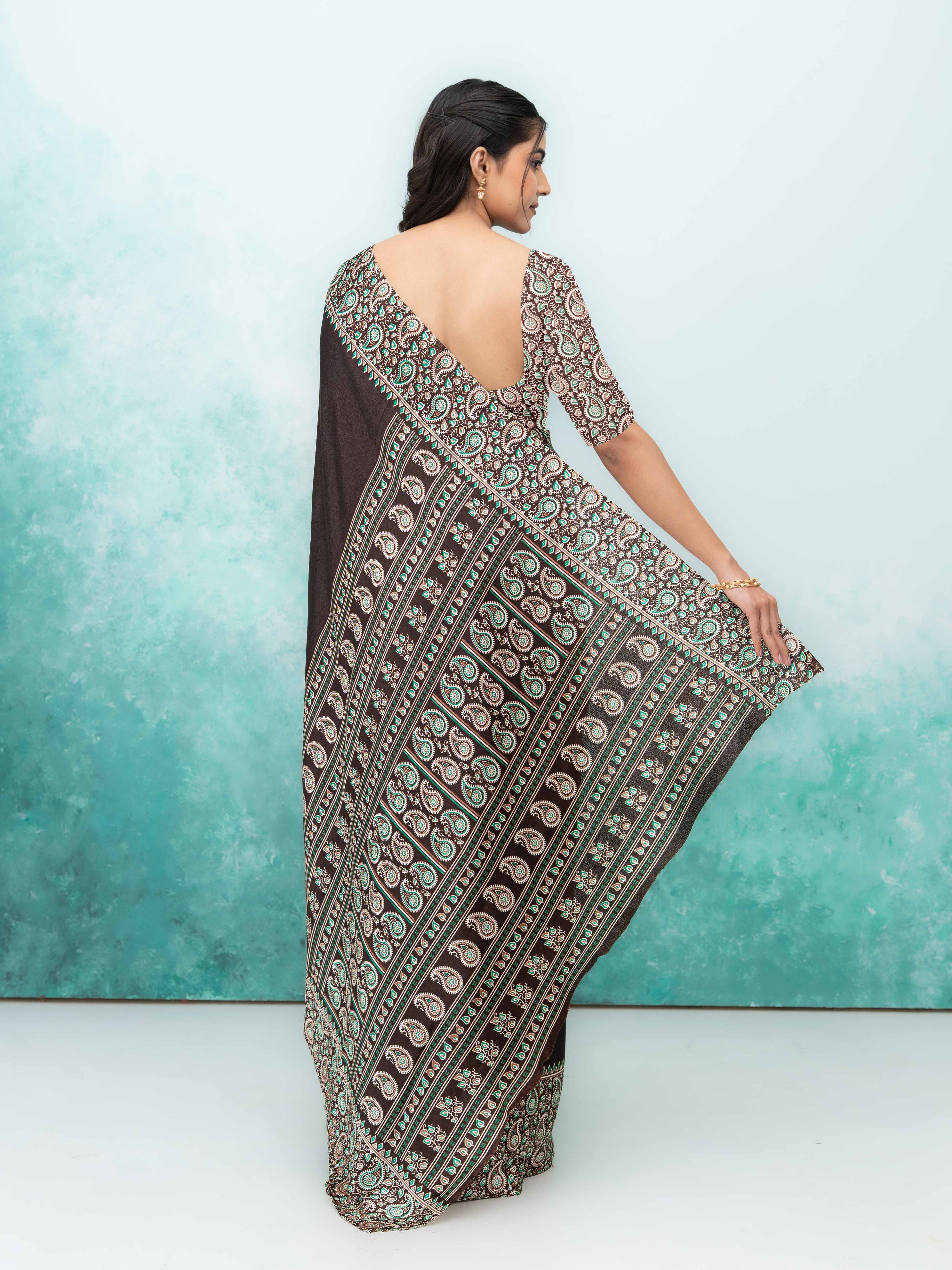 Dark Coffee Turkey Silk Saree