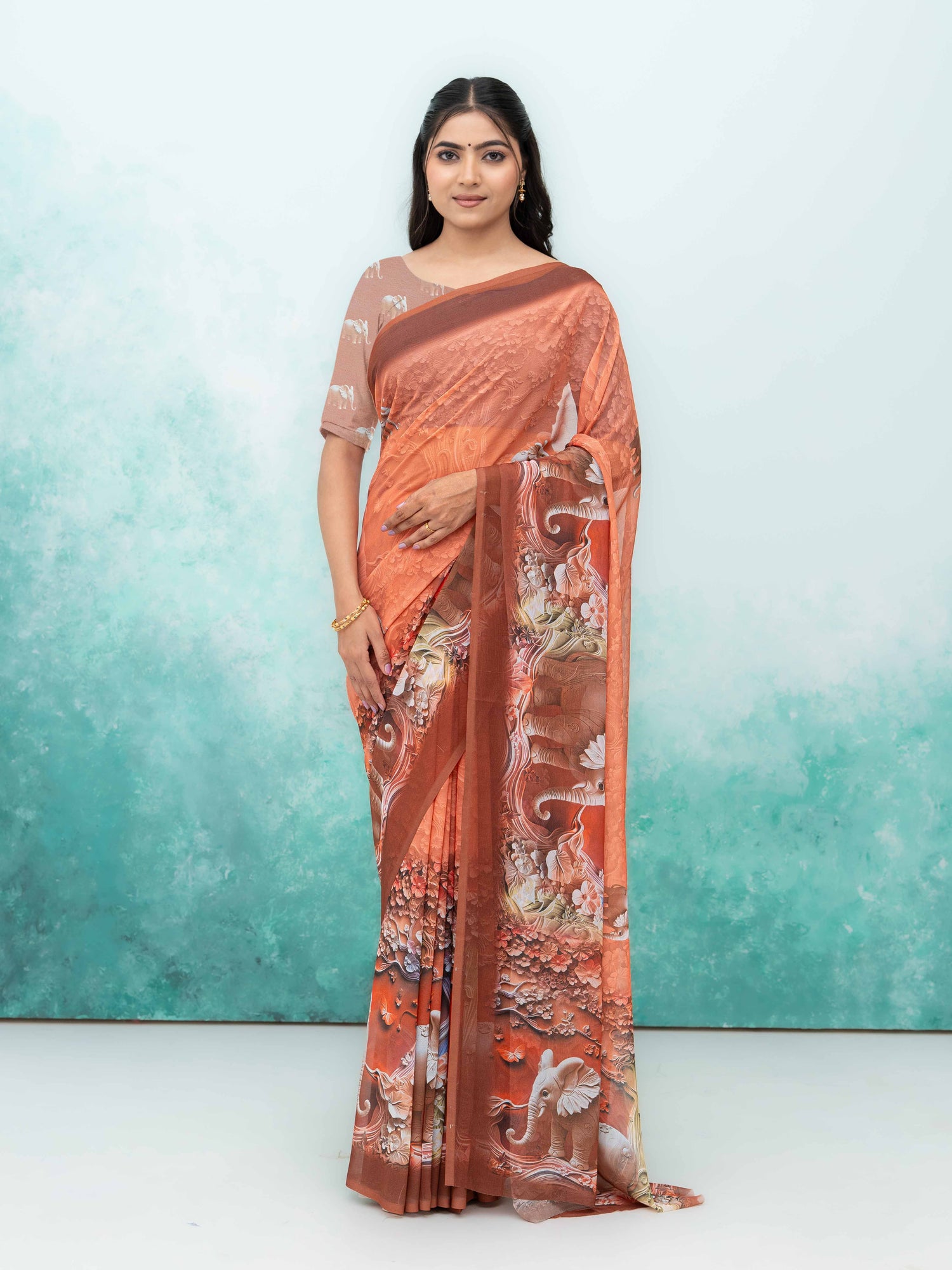 Peach Georgette Saree