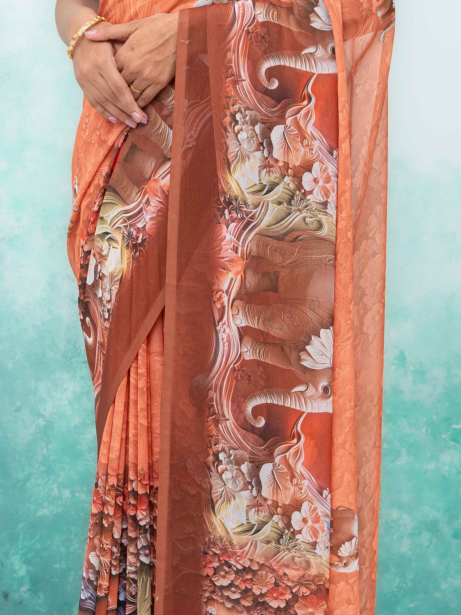 Peach Georgette Saree