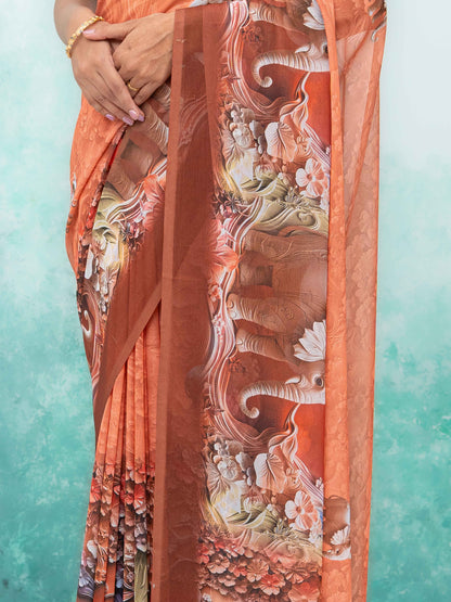 Peach Georgette Saree