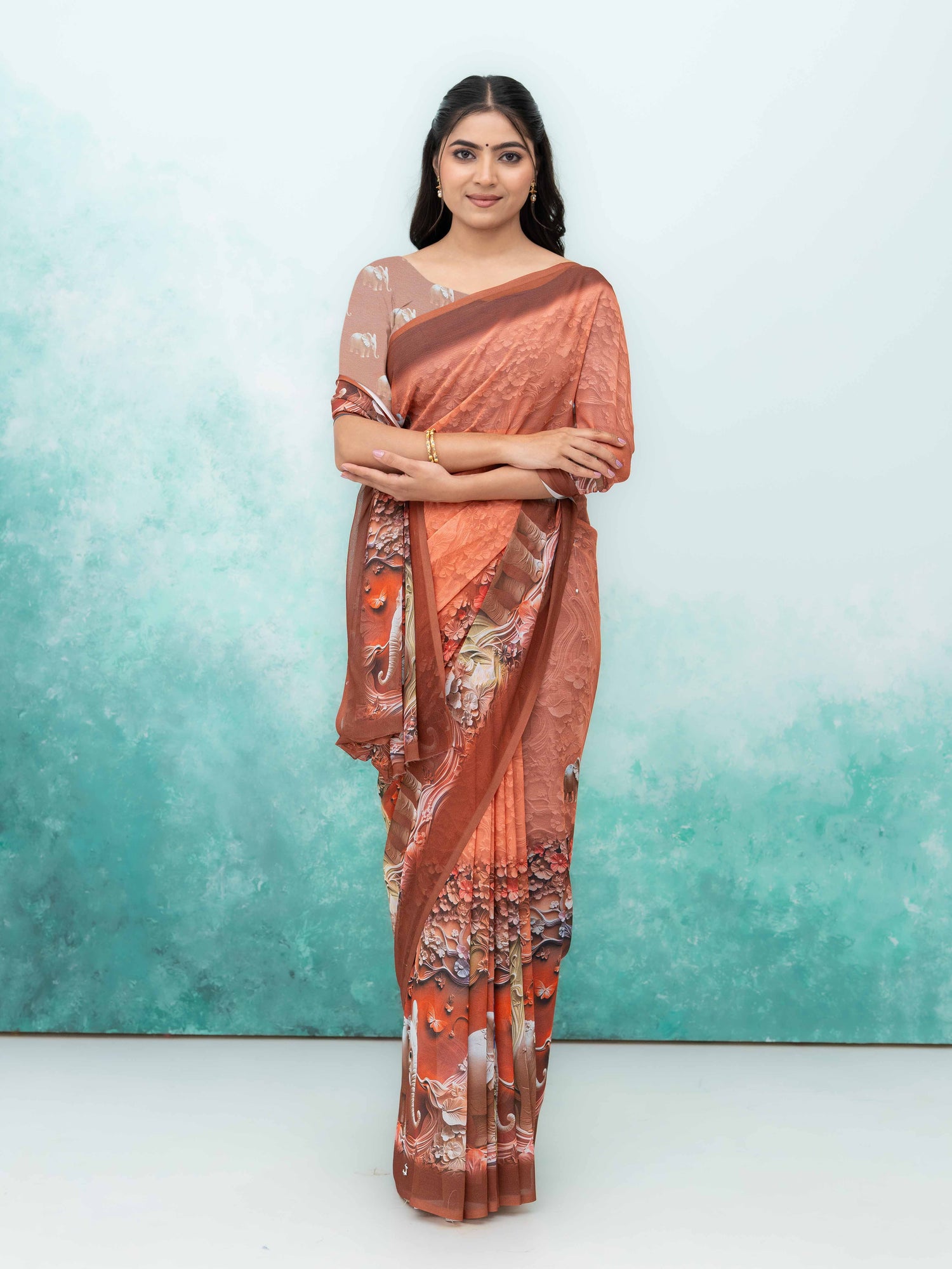 Peach Georgette Saree