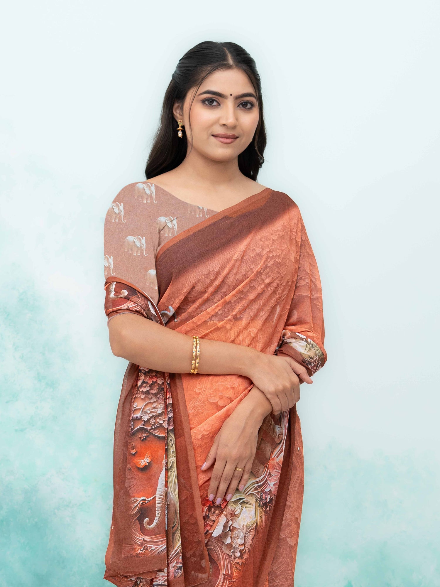 Peach Georgette Saree