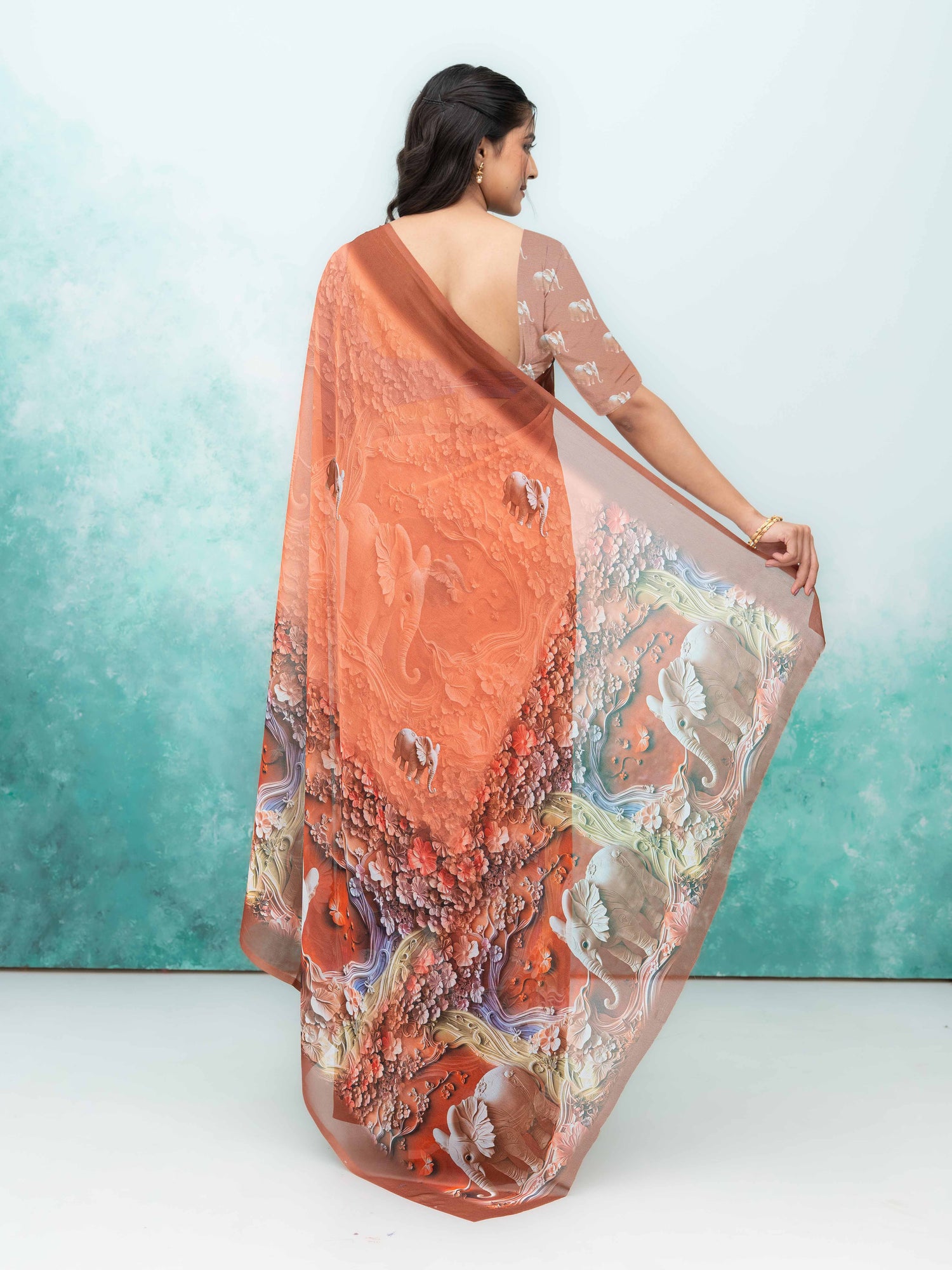 Peach Georgette Saree