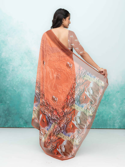 Peach Georgette Saree