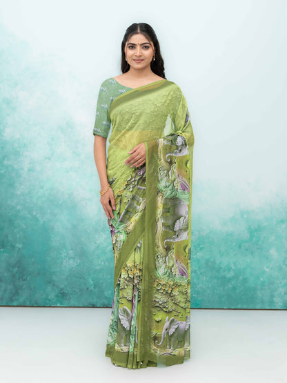Olive Green Georgette Saree