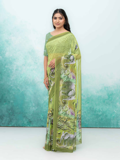 Olive Green Georgette Saree