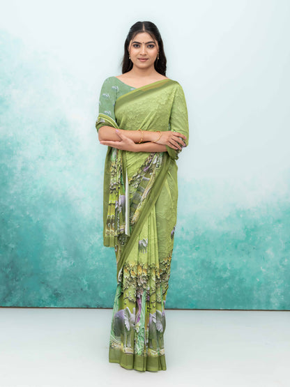 Olive Green Georgette Saree