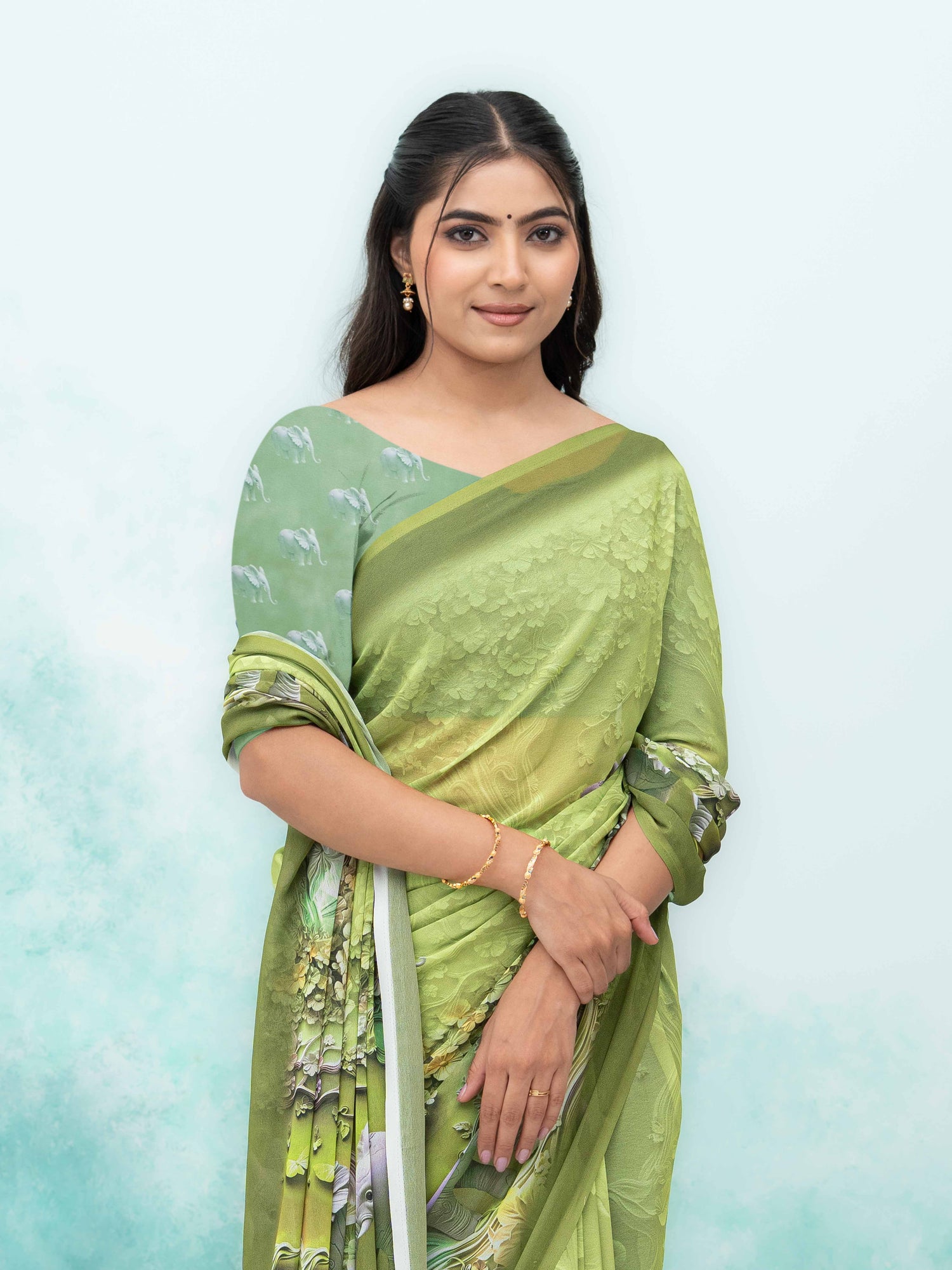 Olive Green Georgette Saree