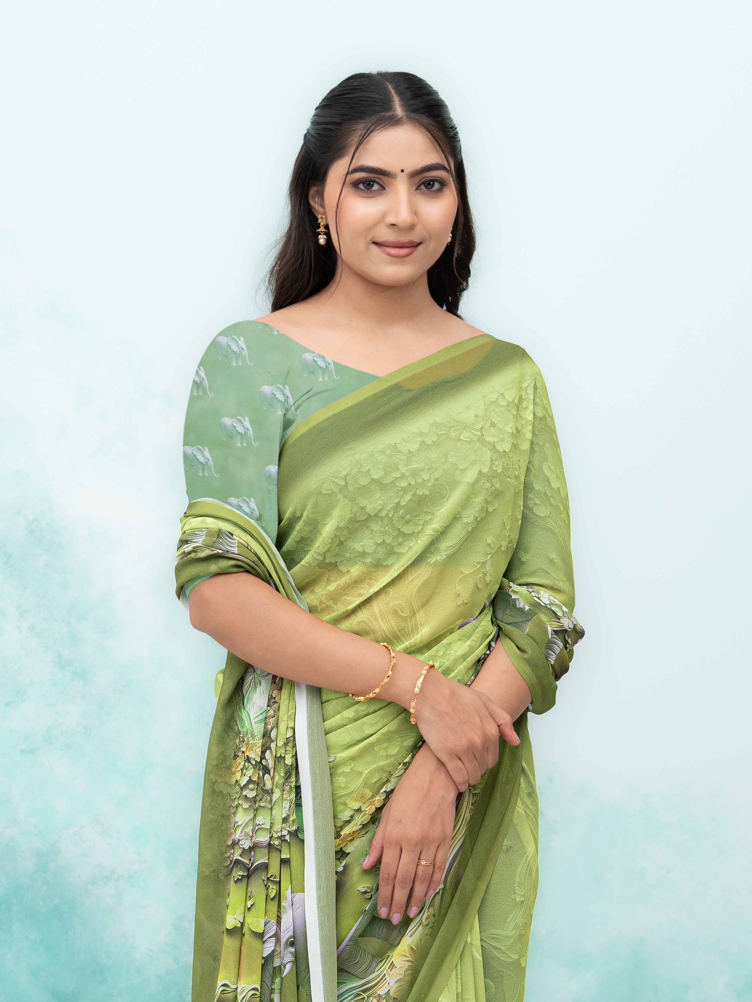 Olive Green Georgette Saree