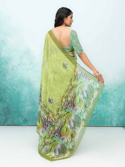 Olive Green Georgette Saree
