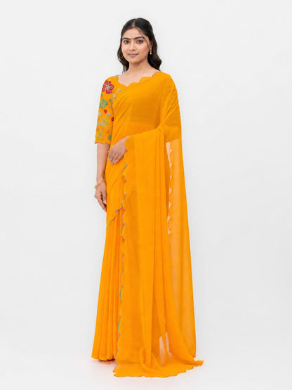 Yellow Georgette Plain Saree