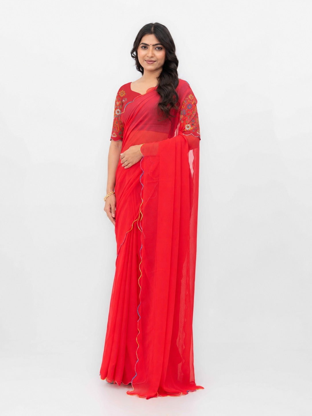 Rust Pink Georgette Plain Saree