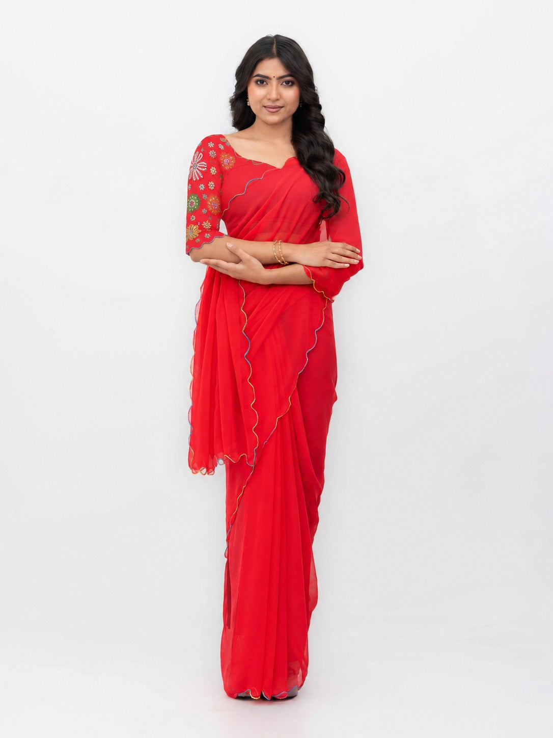 Rust Pink Georgette Plain Saree