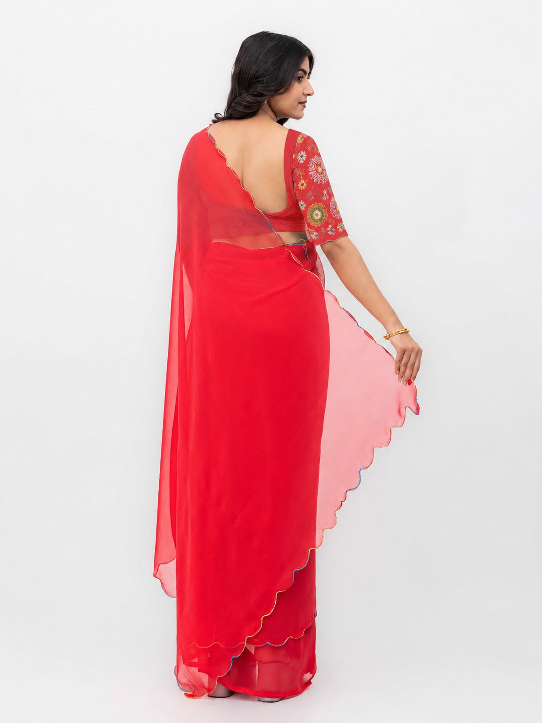 Rust Pink Georgette Plain Saree