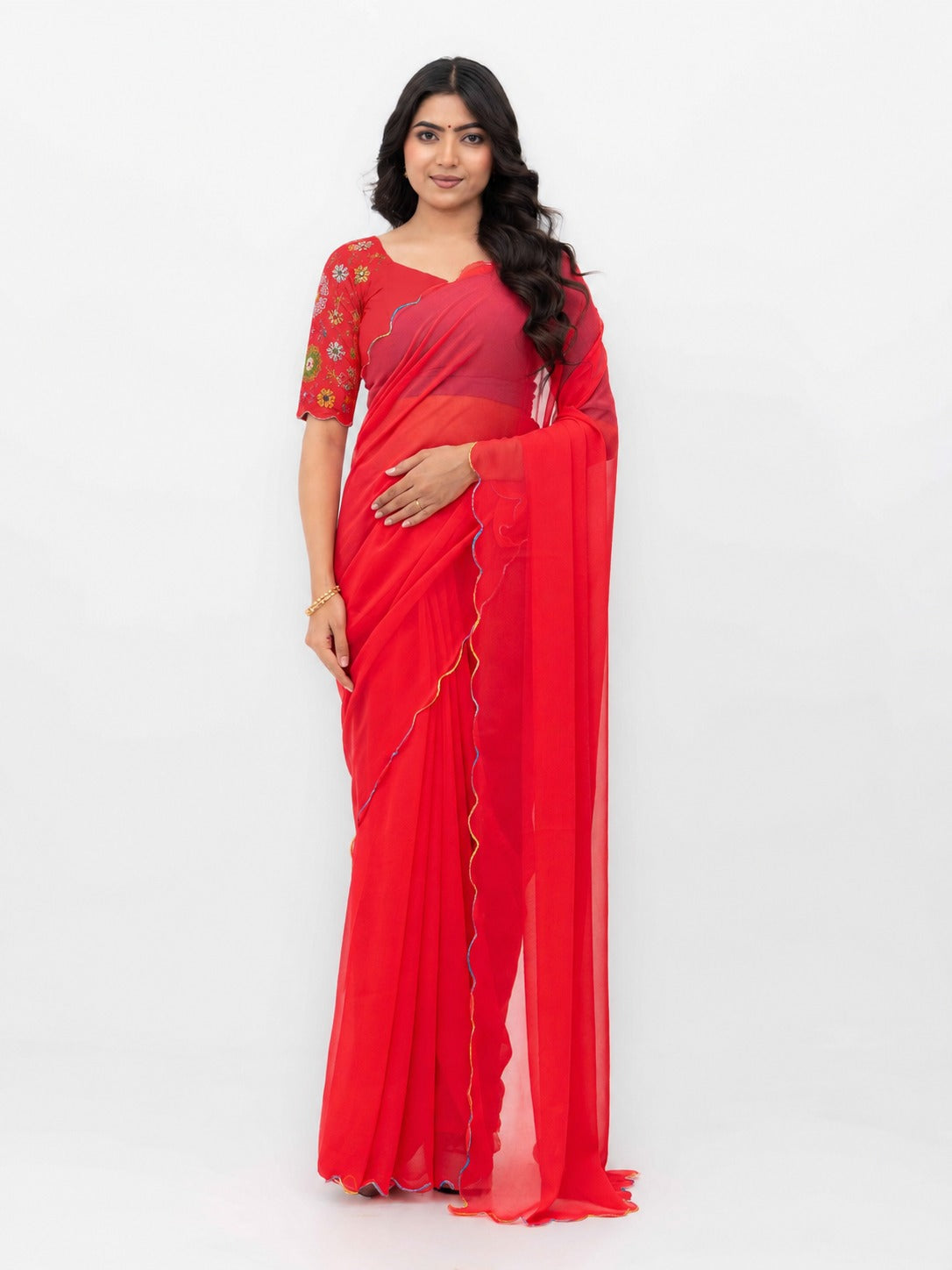 Rust Pink Georgette Plain Saree