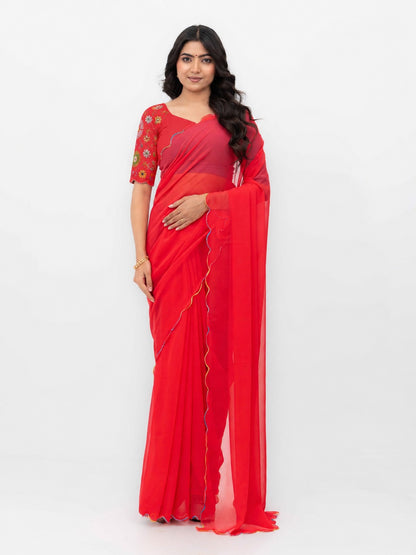 Rust Pink Georgette Plain Saree