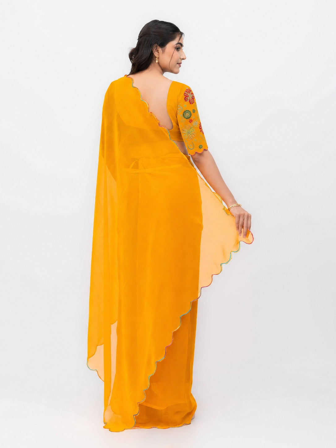 Yellow Georgette Plain Saree